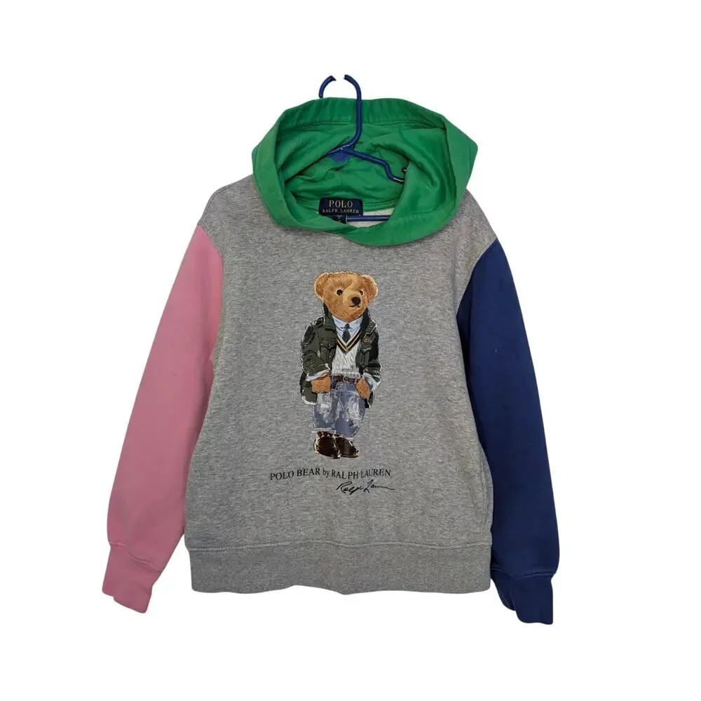Polo Ralph Lauren Boys Tops, Polo Bear Tricolor Pocketed Sweatshirt Hoodie, Sz 8